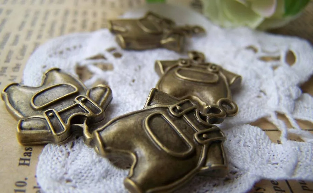 10 pcs Antique Bronze Baby Overall Pants Trousers Charms 19x24mm A1914