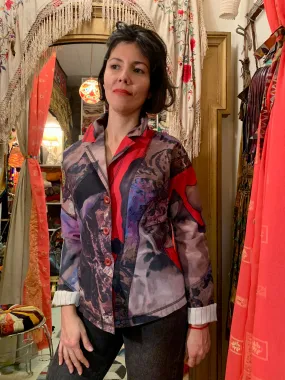 1990s Issey Miyake Japanese Designer Printed Painterly Patchwork Tie Dye Blazer Jacket