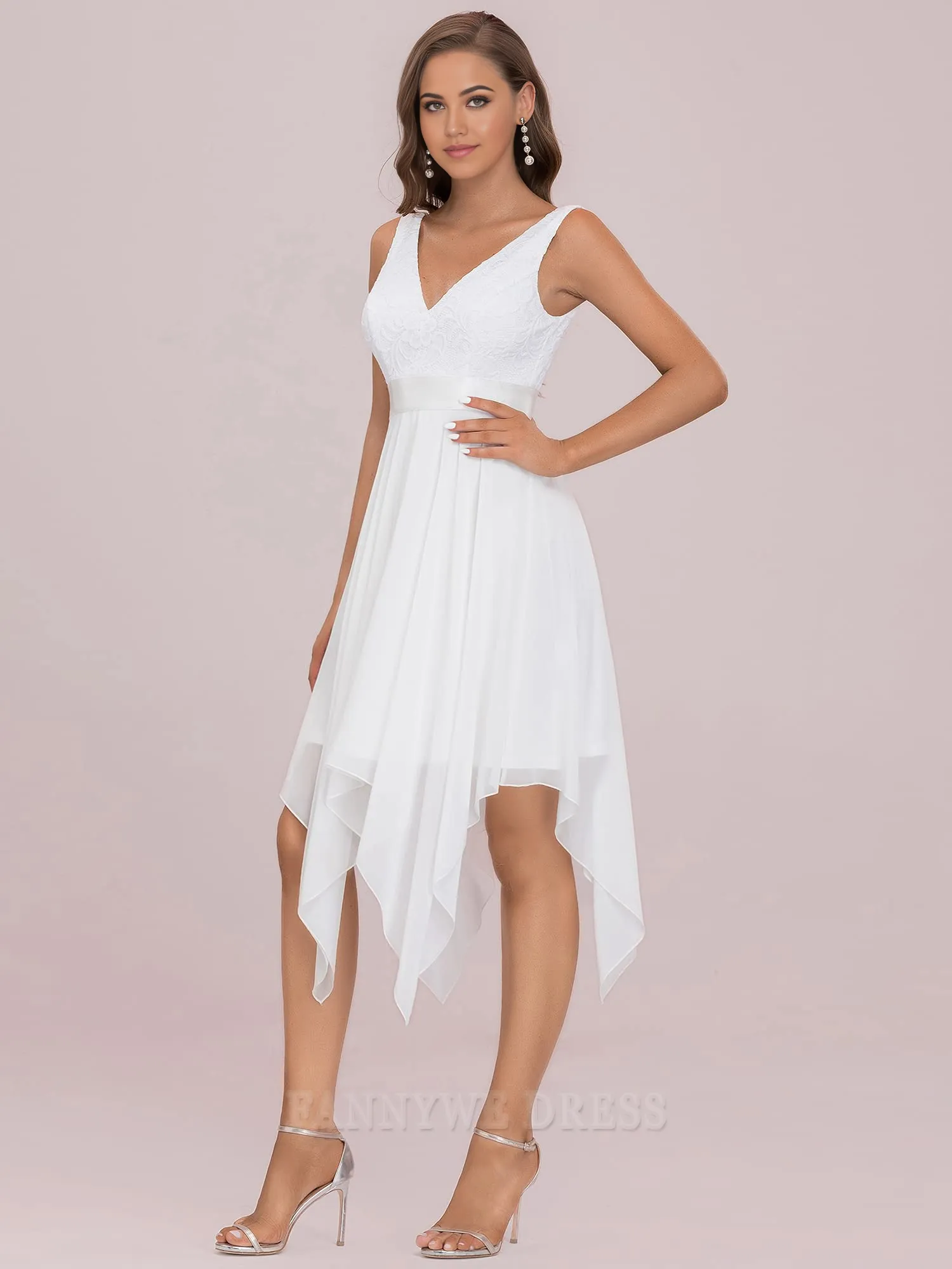 A Line Chiffon Vintage V Neck Lace formal dresses Bridesmaid Dresses evening gown Prom Dress