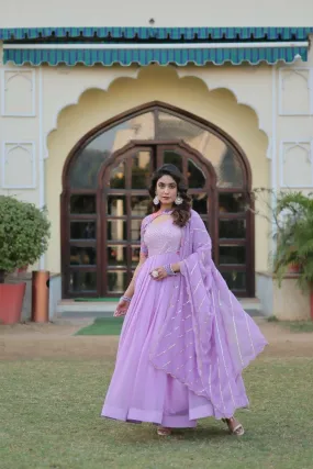 Aastha Fashion Lavender Faux Georgette Printed Gown With Pant