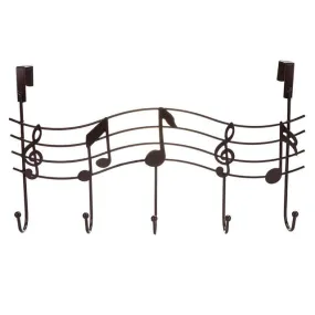 ABEDOE Over the Door 5 Hook Music Hanger Rack No Trace No Nails- Decorative Metal Hanger Space Saving Organizer for Clothes Coat
