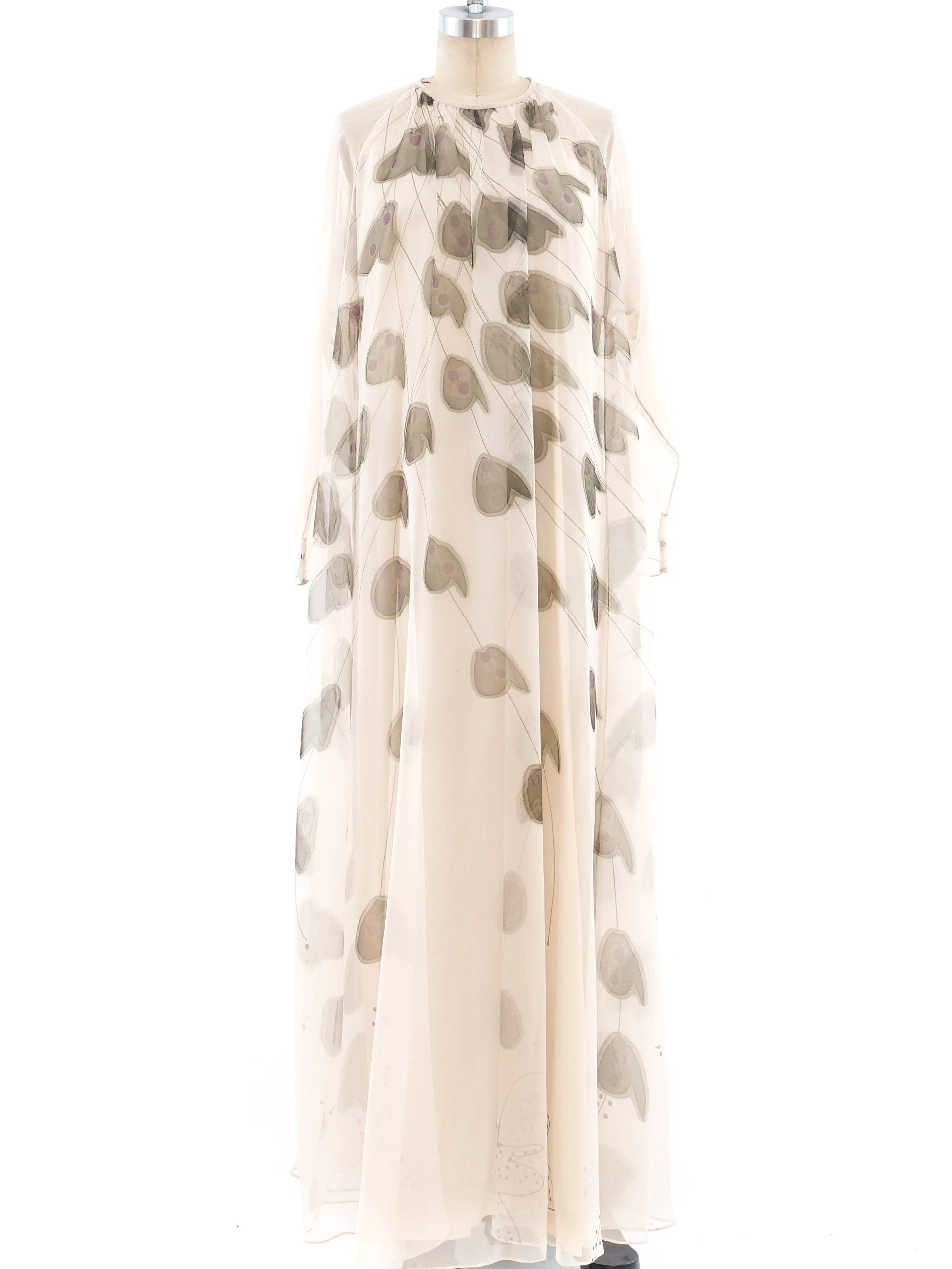 Abstracted Floral Ivory Chiffon Gown
