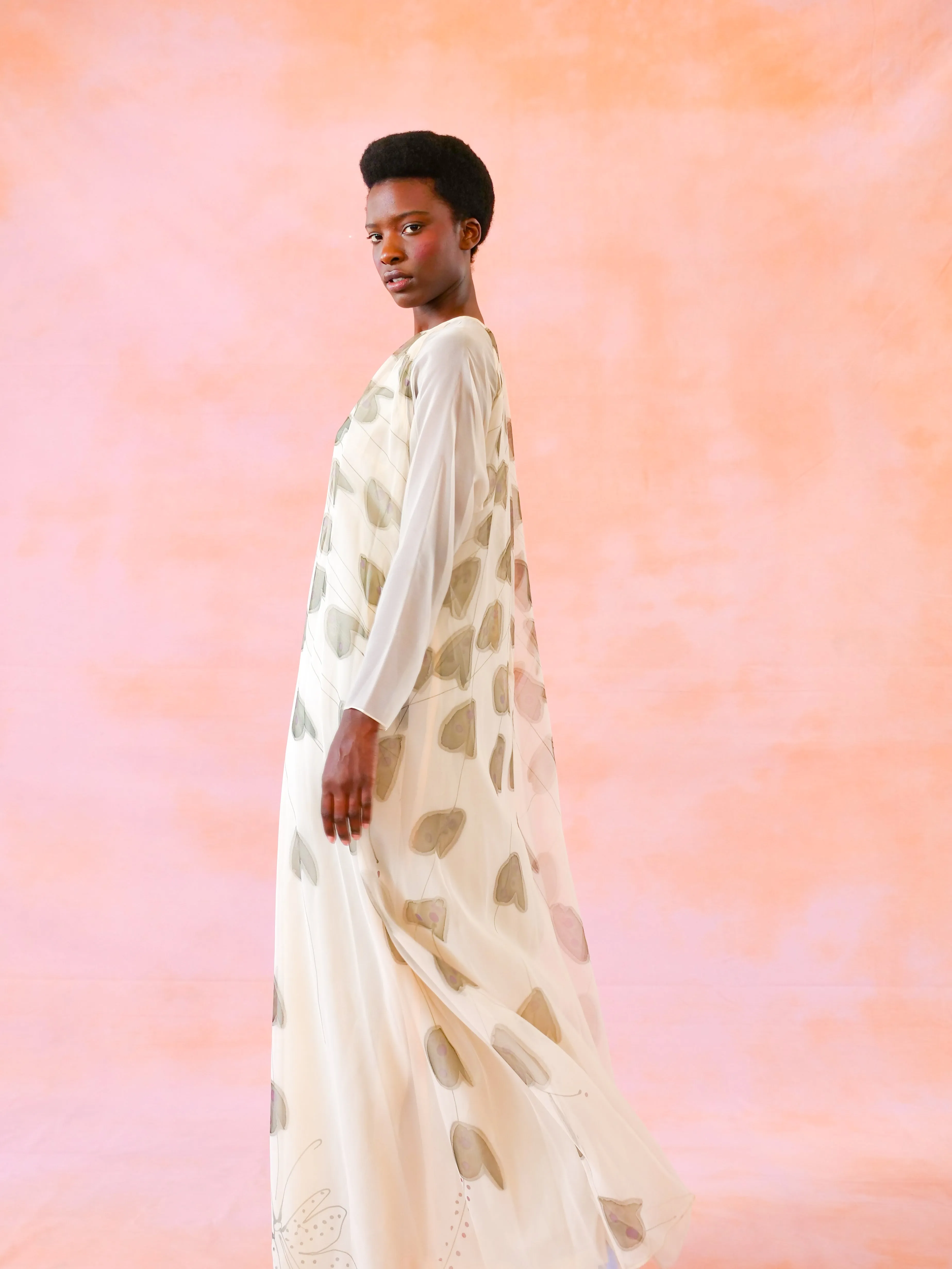 Abstracted Floral Ivory Chiffon Gown