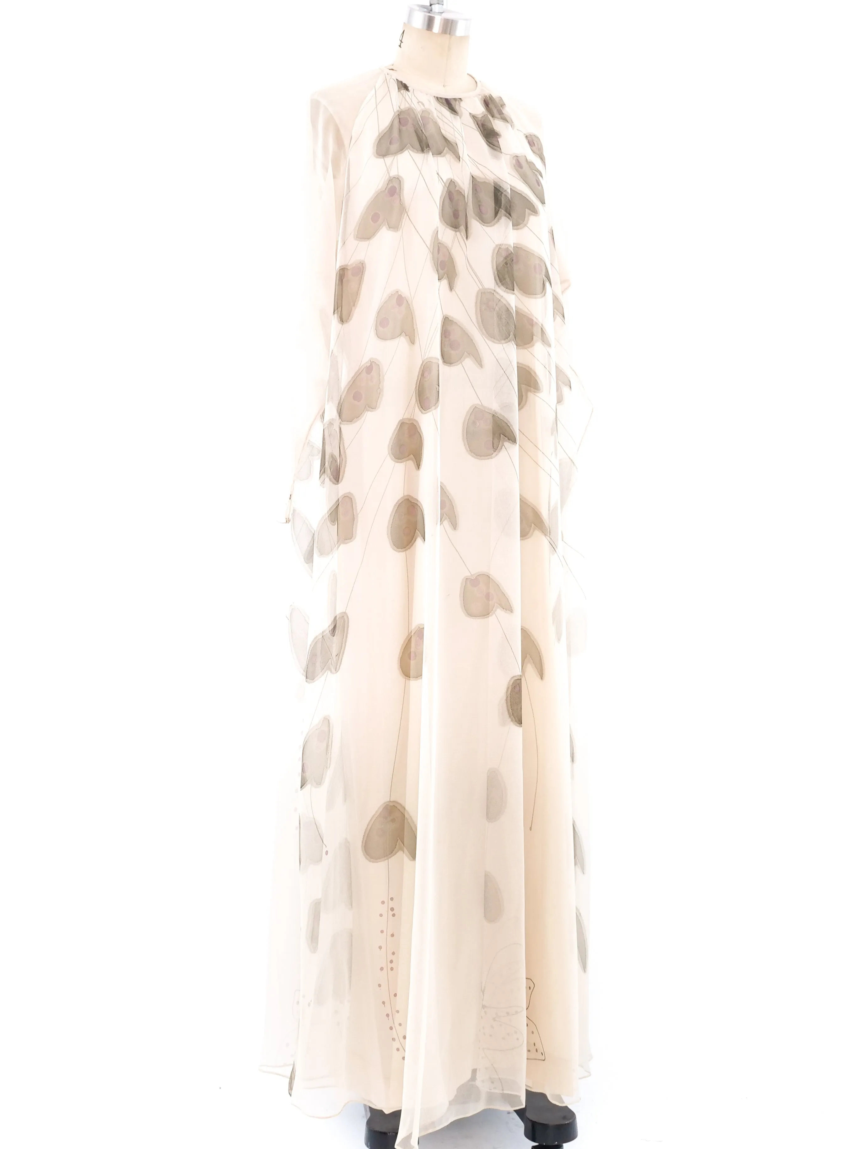 Abstracted Floral Ivory Chiffon Gown