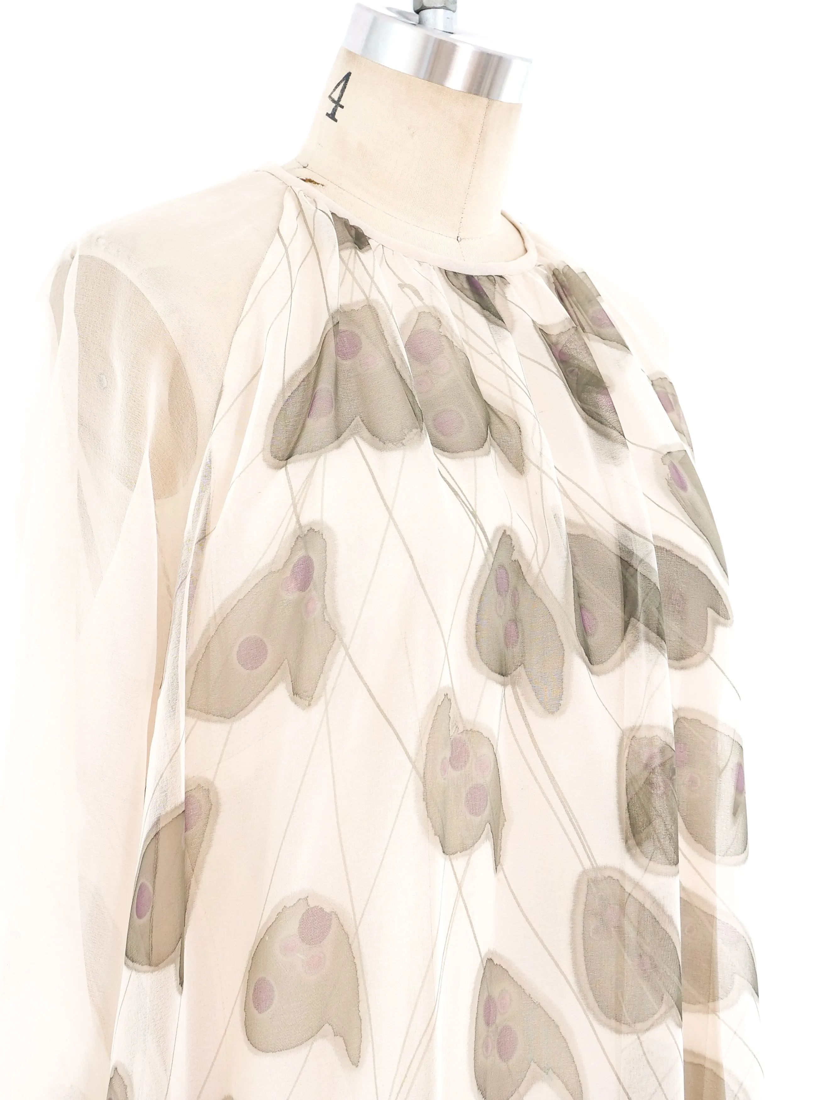 Abstracted Floral Ivory Chiffon Gown