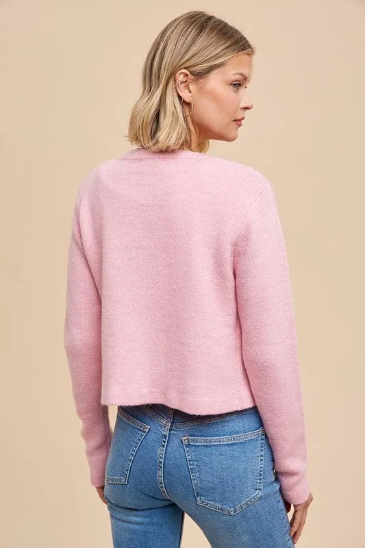 Alicia Long Sleeve Baroque Button Down Cardigan Pink