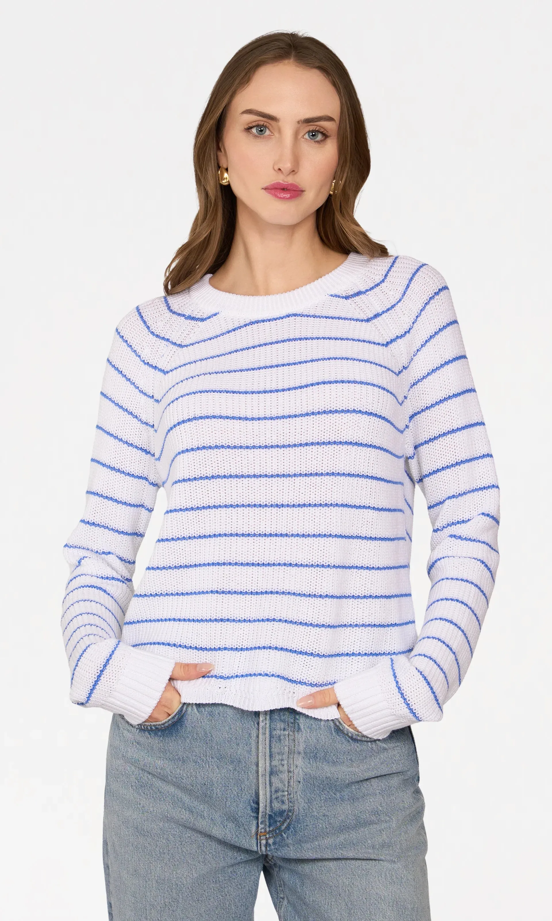 Autumn Cashmere Striped Scallop Shaker Crew