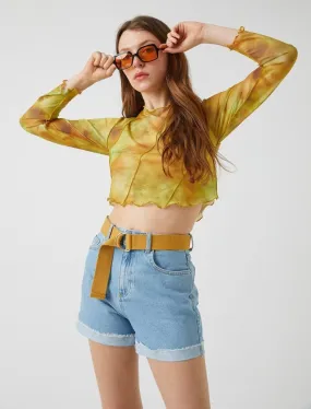Belted Roll Up Denim Shorts in Light Wash