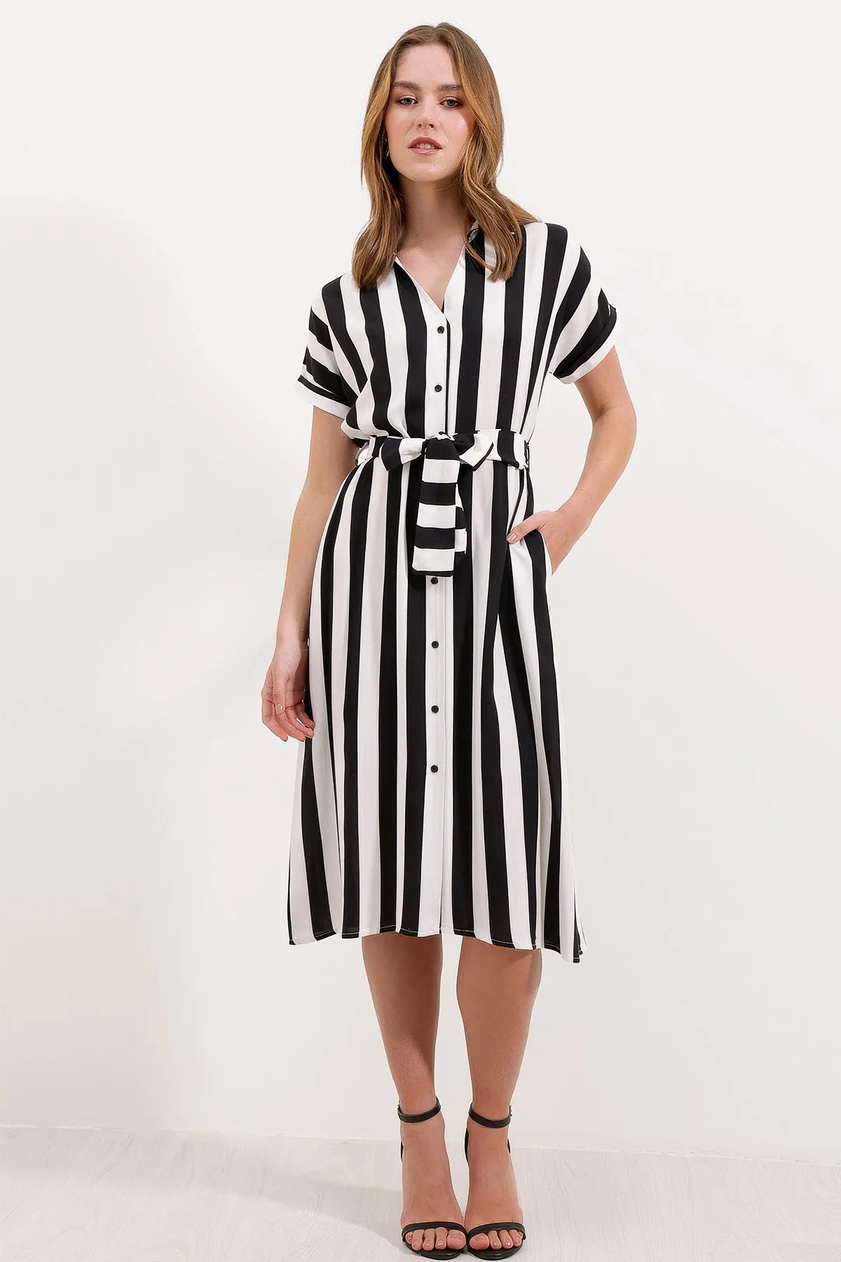 BGD Women Striped Shirt Dress - Black - Avondale