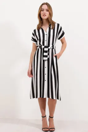 BGD Women Striped Shirt Dress - Black - Avondale
