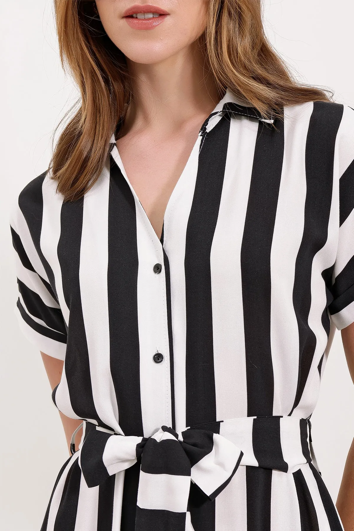 BGD Women Striped Shirt Dress - Black - Avondale