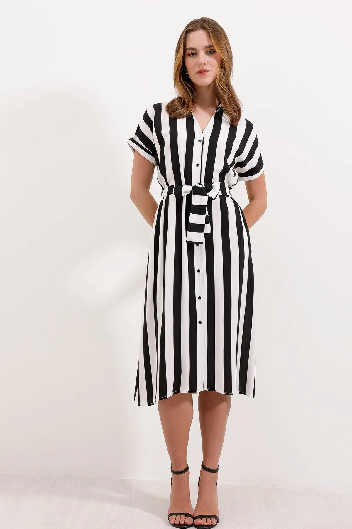 BGD Women Striped Shirt Dress - Black - Avondale