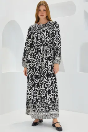 BGD Women Woman Black Ecru Patterned Long Viscose Dress 1947 - Avondale