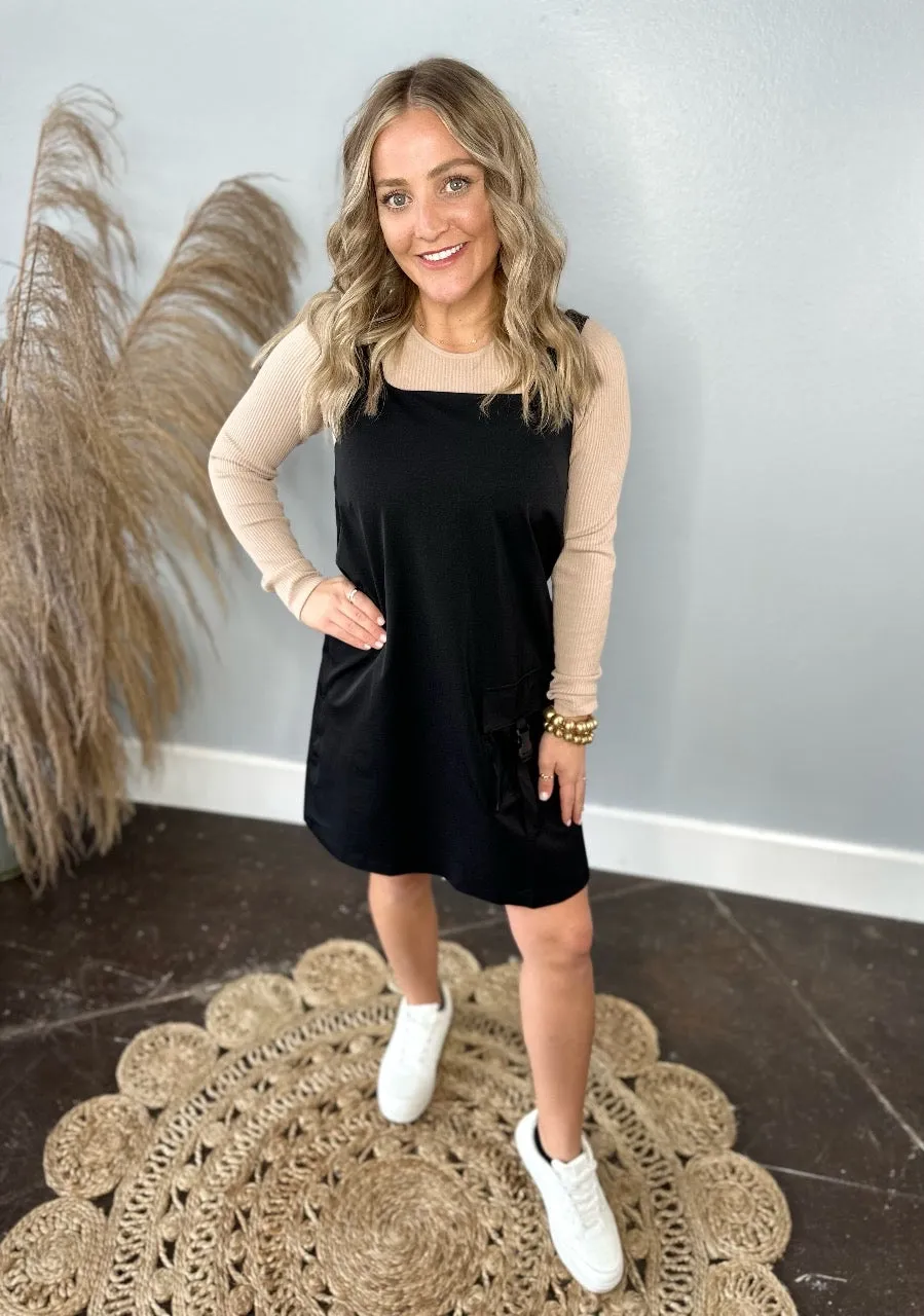 BLACK A-LINE PINAFORE ACTIVE DRESS