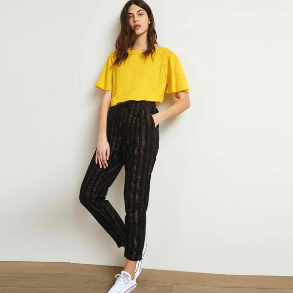 Black / Bronze Stripe Linen Blend Taper Trousers