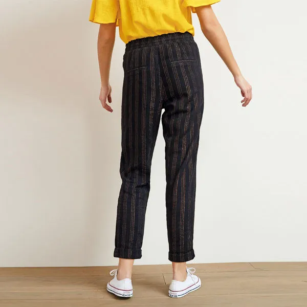 Black / Bronze Stripe Linen Blend Taper Trousers