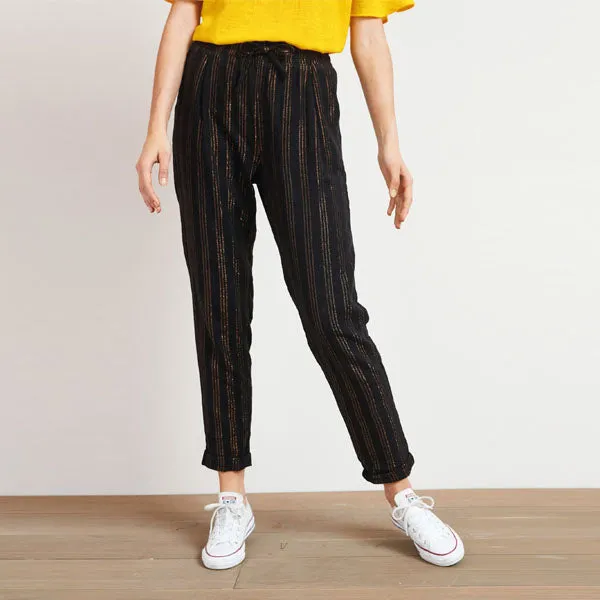 Black / Bronze Stripe Linen Blend Taper Trousers