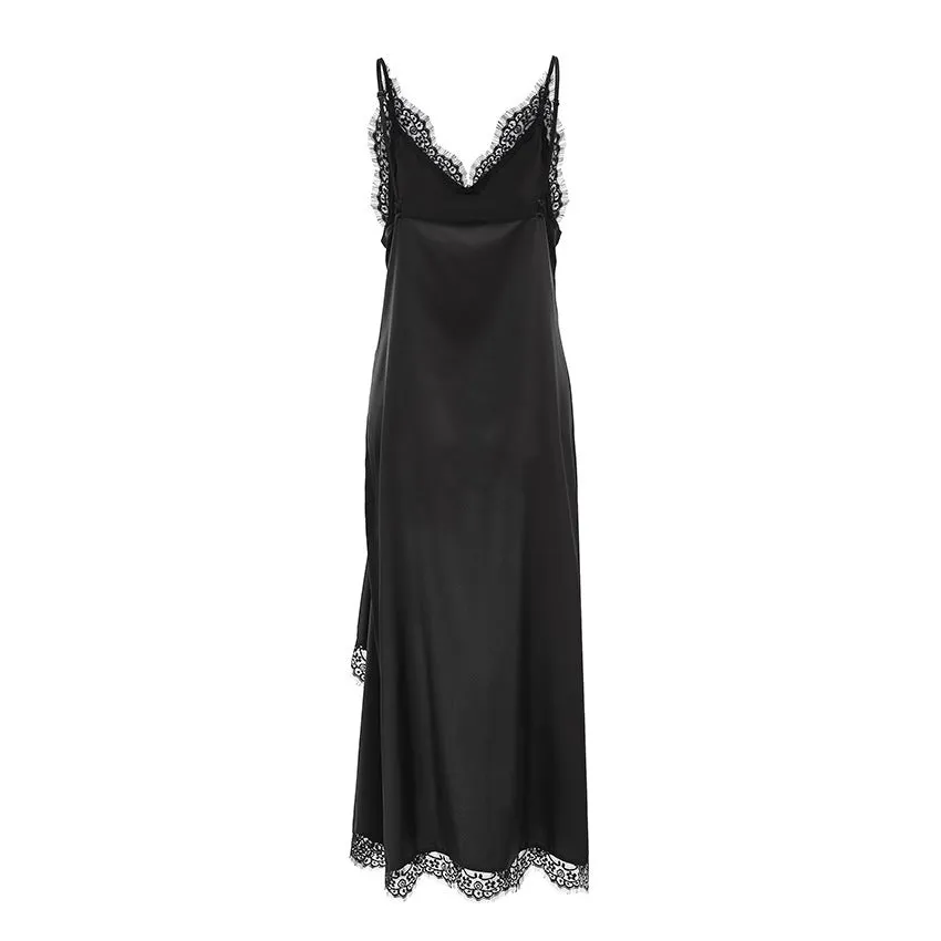 Black Lace With Satin Dress