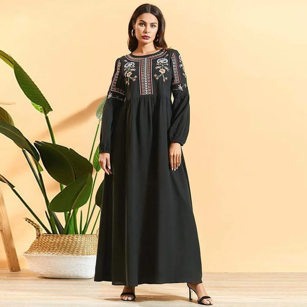 Black Maxi Dress Ethnic Floral Embroidery