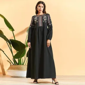 Black Maxi Dress Ethnic Floral Embroidery
