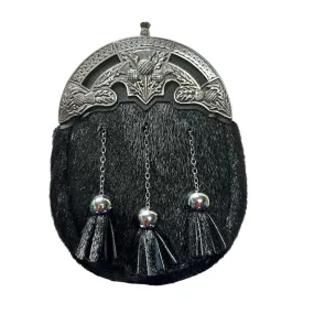 Black Thistle Dress Sporran with Genuine Black Leather by Margaret Morrison