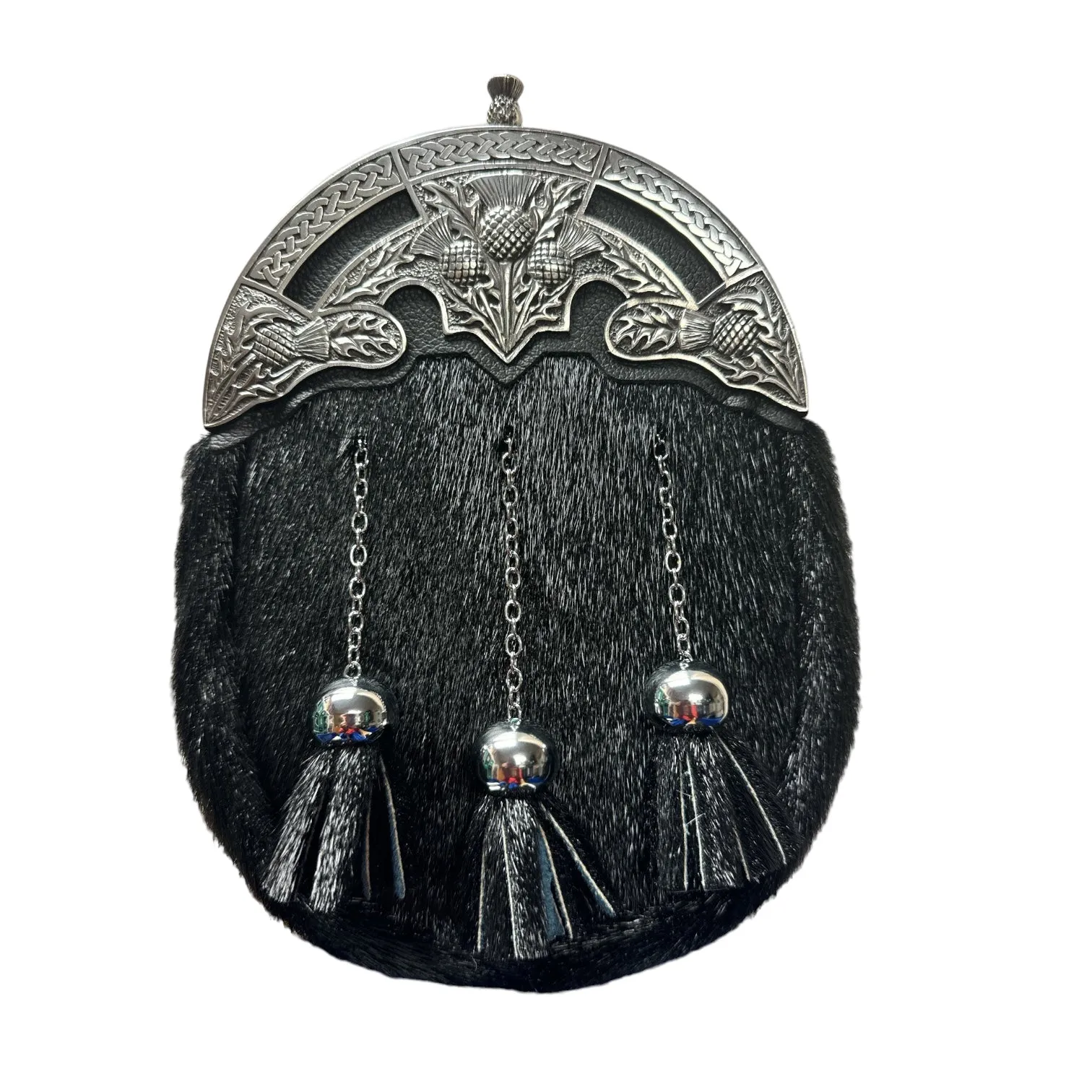 Black Thistle Dress Sporran with Genuine Black Leather by Margaret Morrison