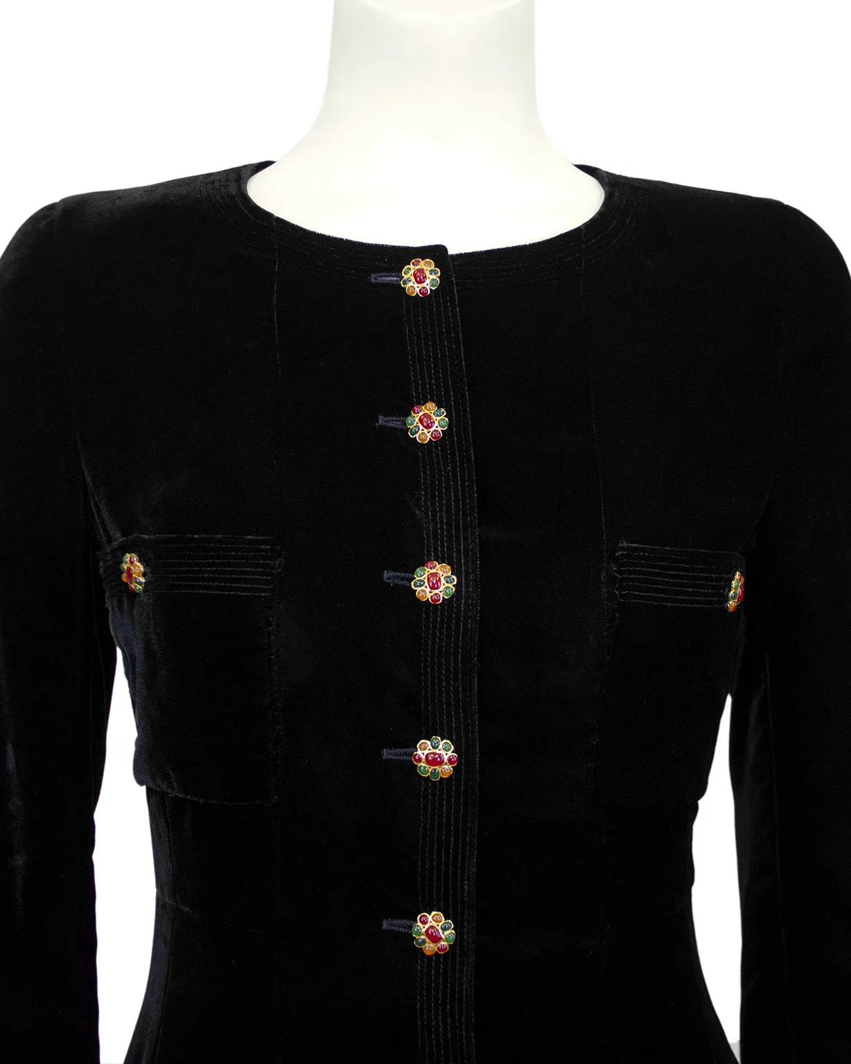 Black Velvet Dress with Gripoix Buttons