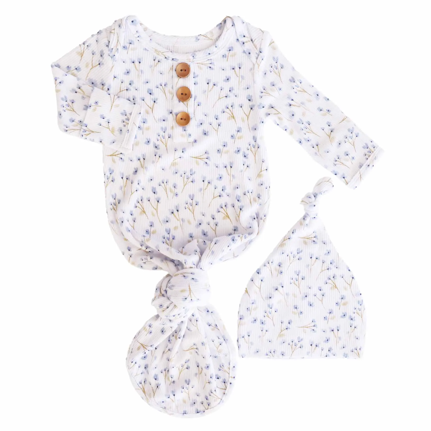 Blake's Blooms Waffle Bamboo Newborn Baby Knot Gown & Hat Set