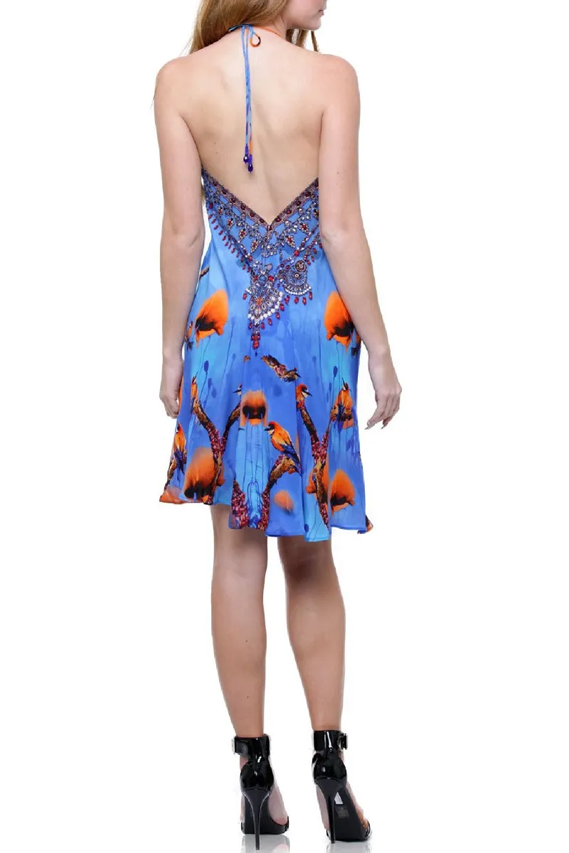 Blue Backless Mini Dress