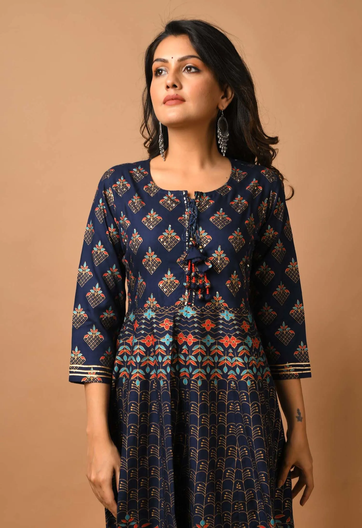 Blue Gold Printed Anarkali Ethnic Gown