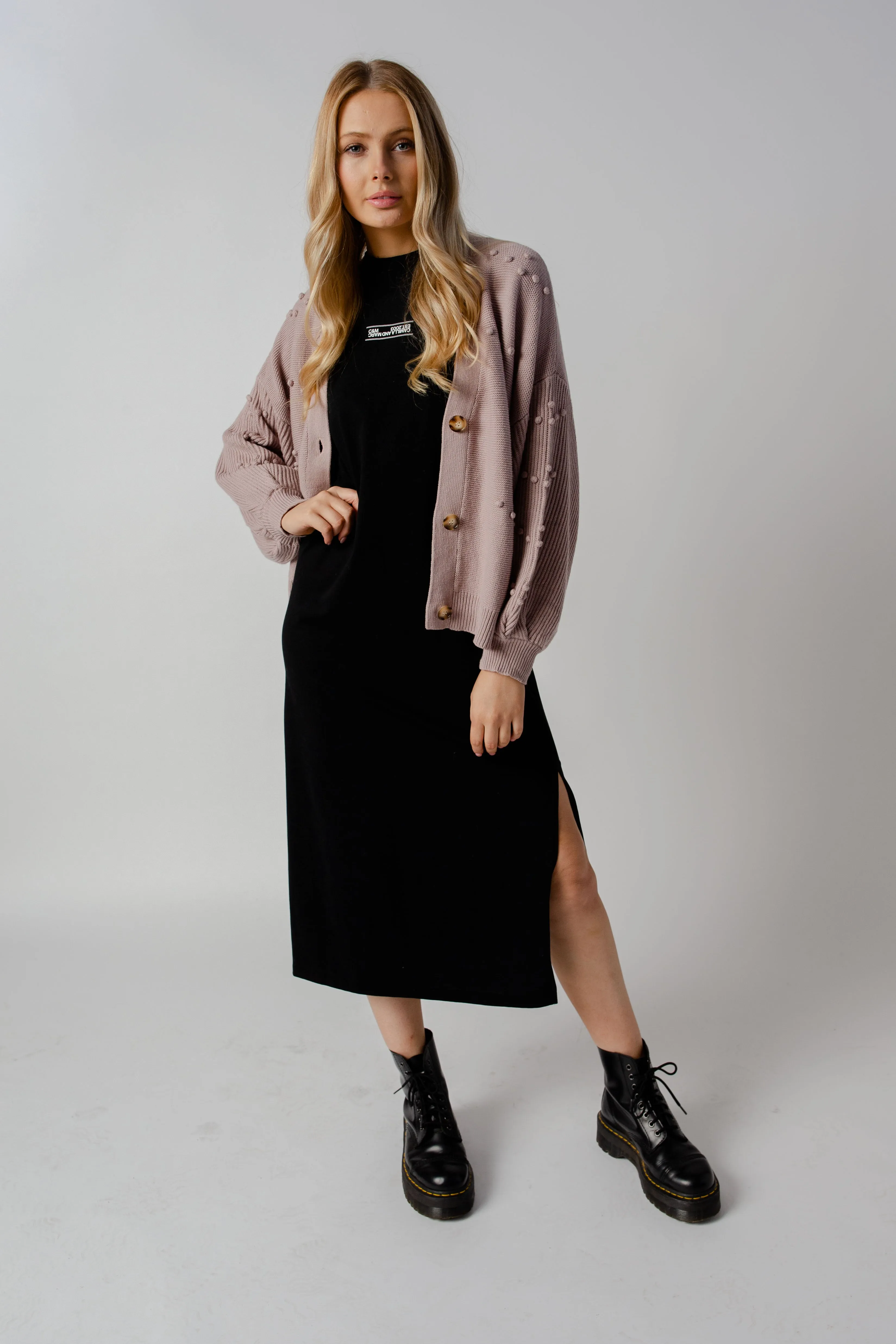 BOWIE BOBBLE KNIT CARDIGAN - BLUSH