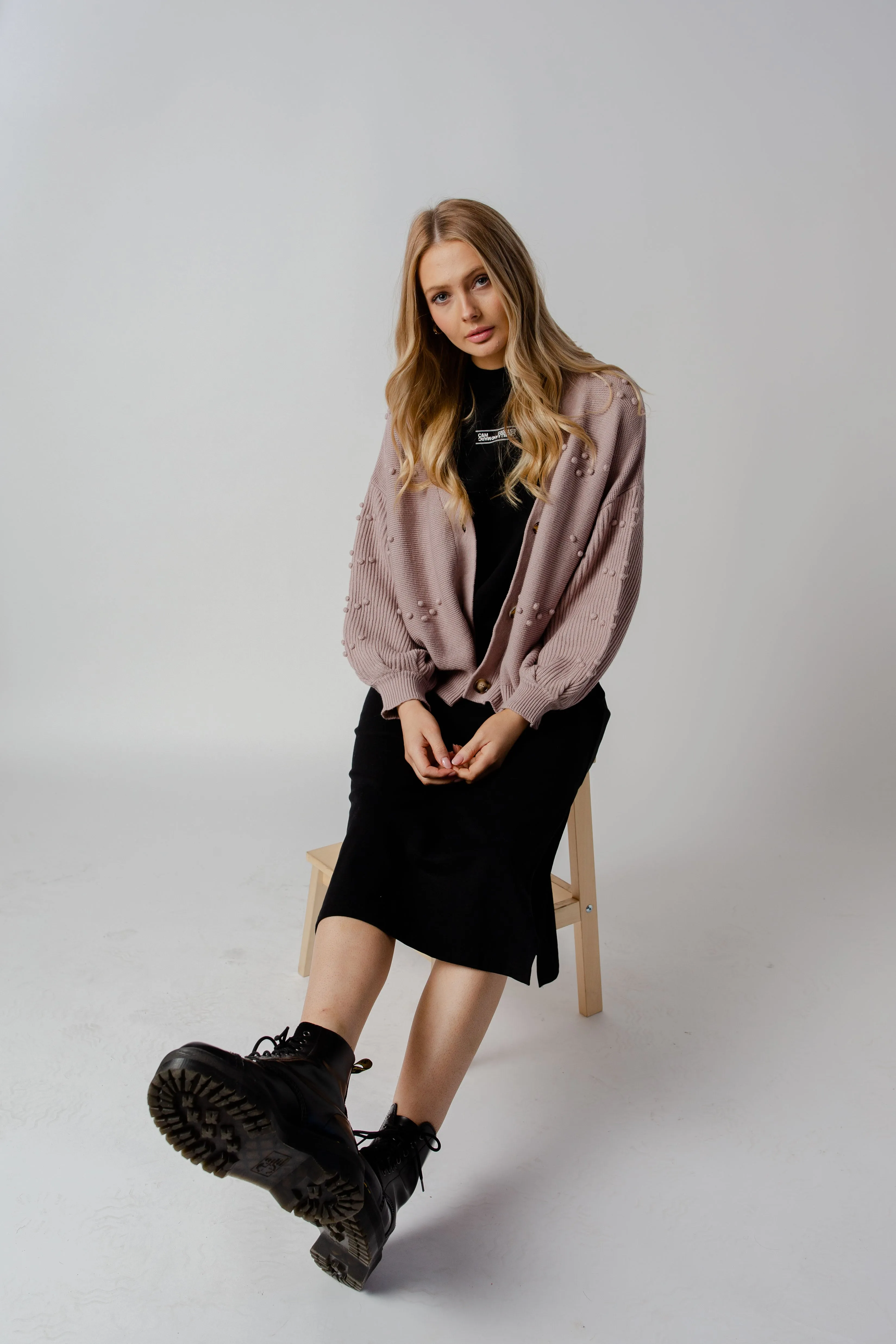 BOWIE BOBBLE KNIT CARDIGAN - BLUSH