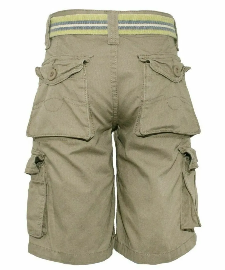Boys Attire Beige Henna Cotton Adjustable Waist Belted Combat Cargo Shorts