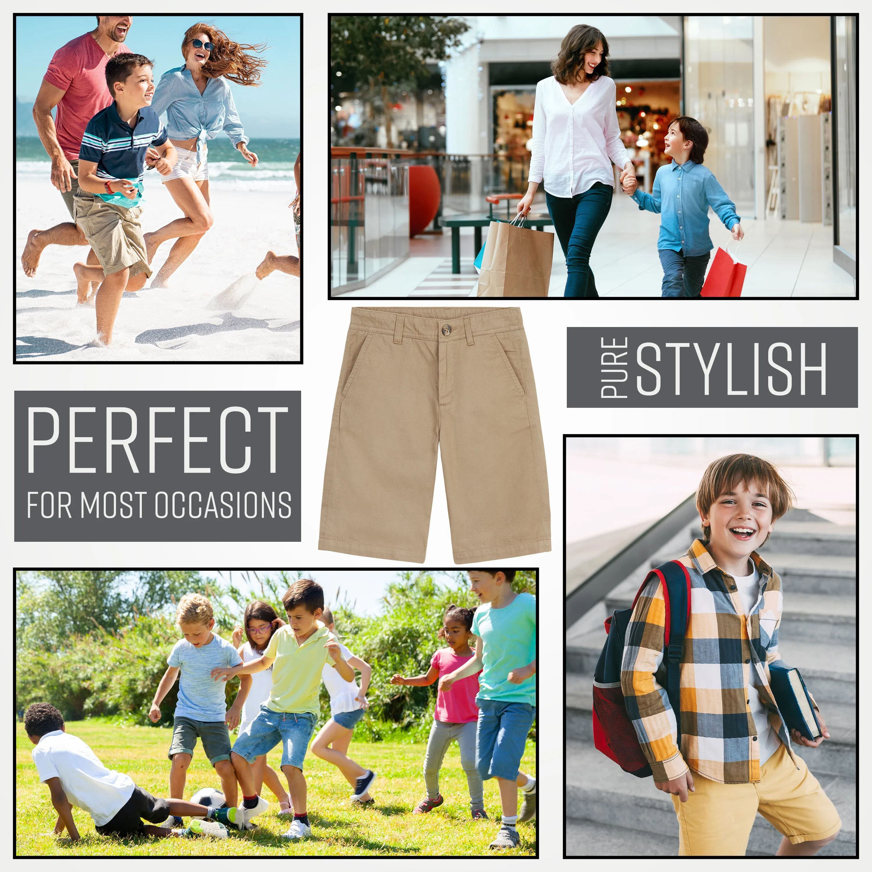 Boys' Chino Shorts,  Knee Length Boys Shorts with Adjustable Waist