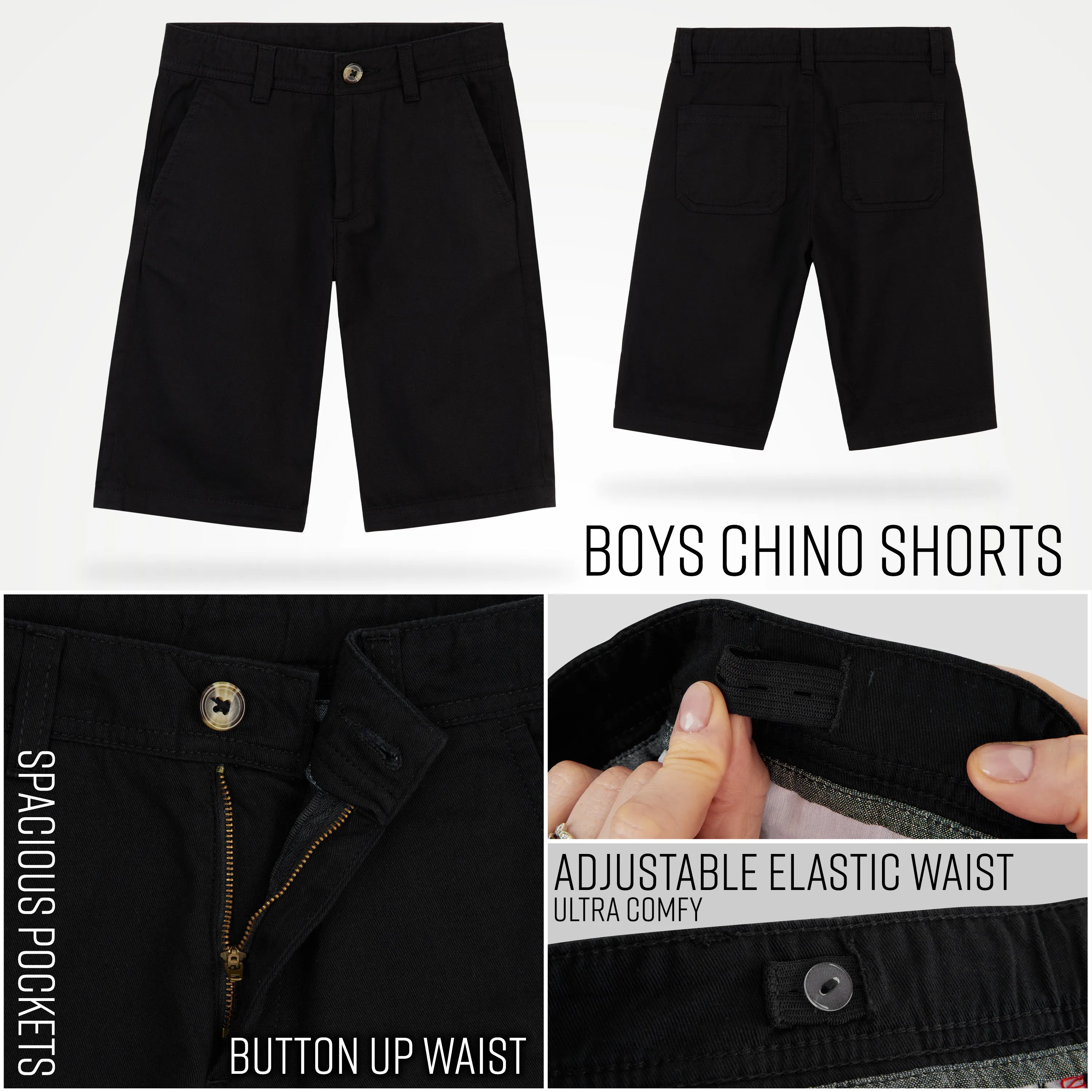 Boys' Chino Shorts,  Knee Length Boys Shorts with Adjustable Waist