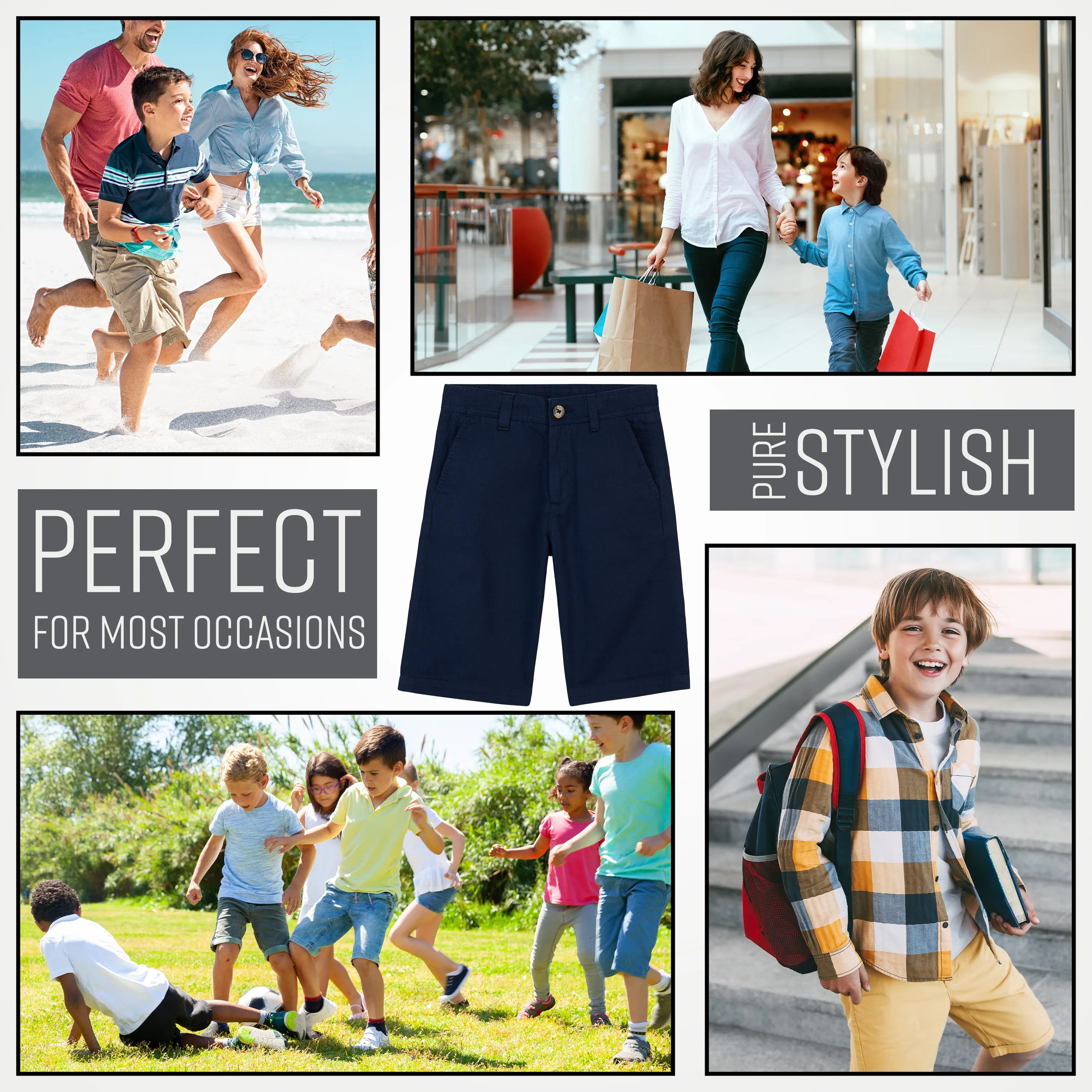 Boys' Chino Shorts,  Knee Length Boys Shorts with Adjustable Waist