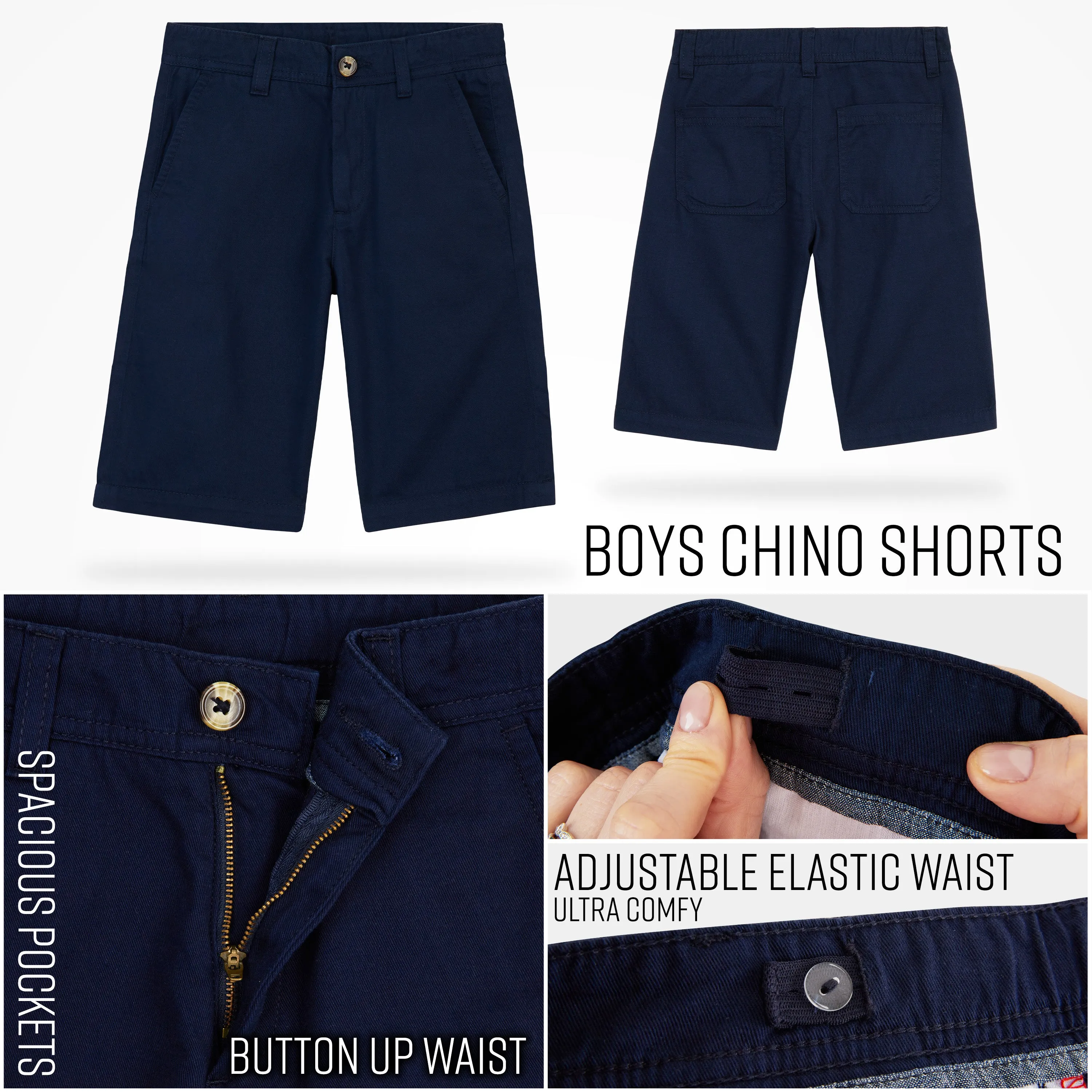 Boys' Chino Shorts,  Knee Length Boys Shorts with Adjustable Waist