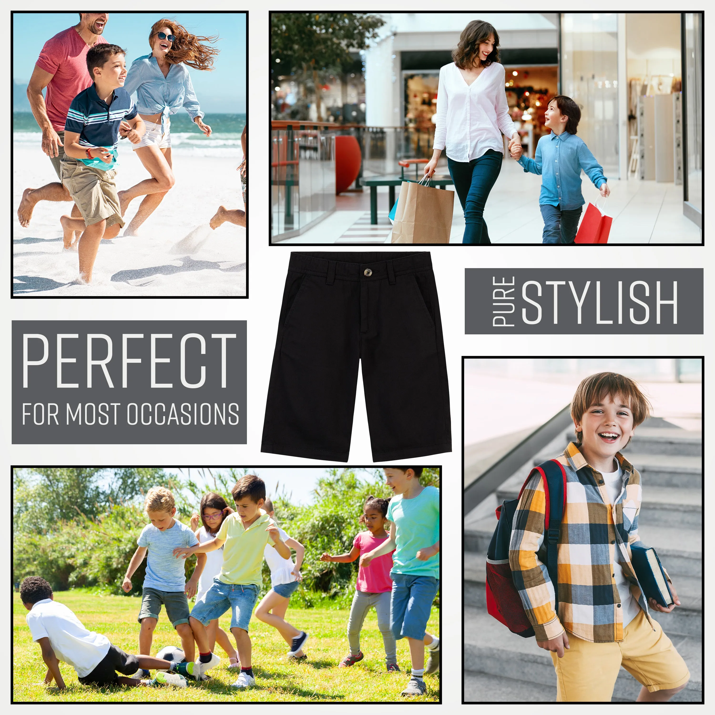 Boys' Chino Shorts,  Knee Length Boys Shorts with Adjustable Waist