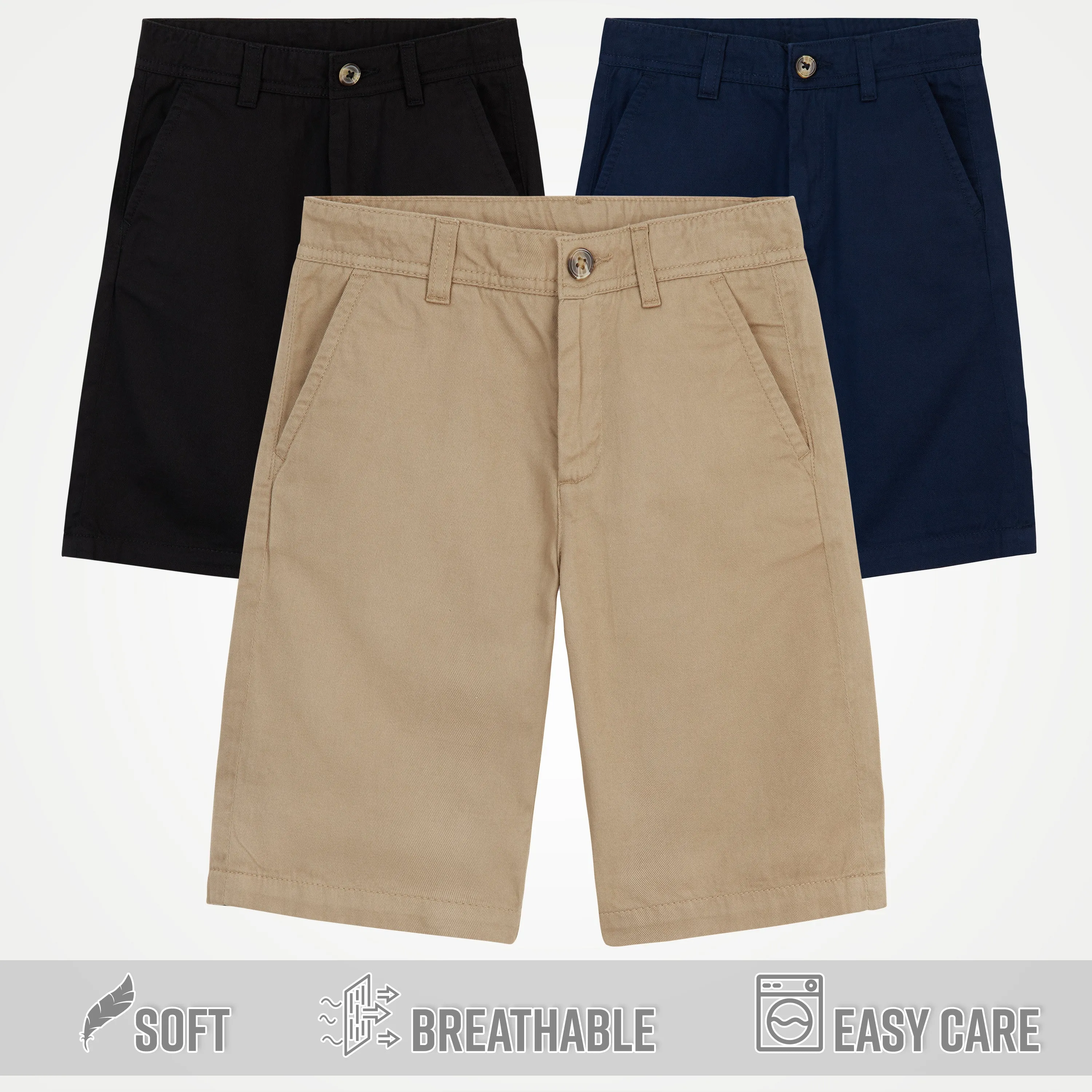 Boys' Chino Shorts,  Knee Length Boys Shorts with Adjustable Waist