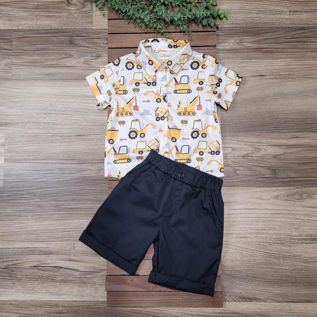 Boys Construction Button Down Top and Shorts Set