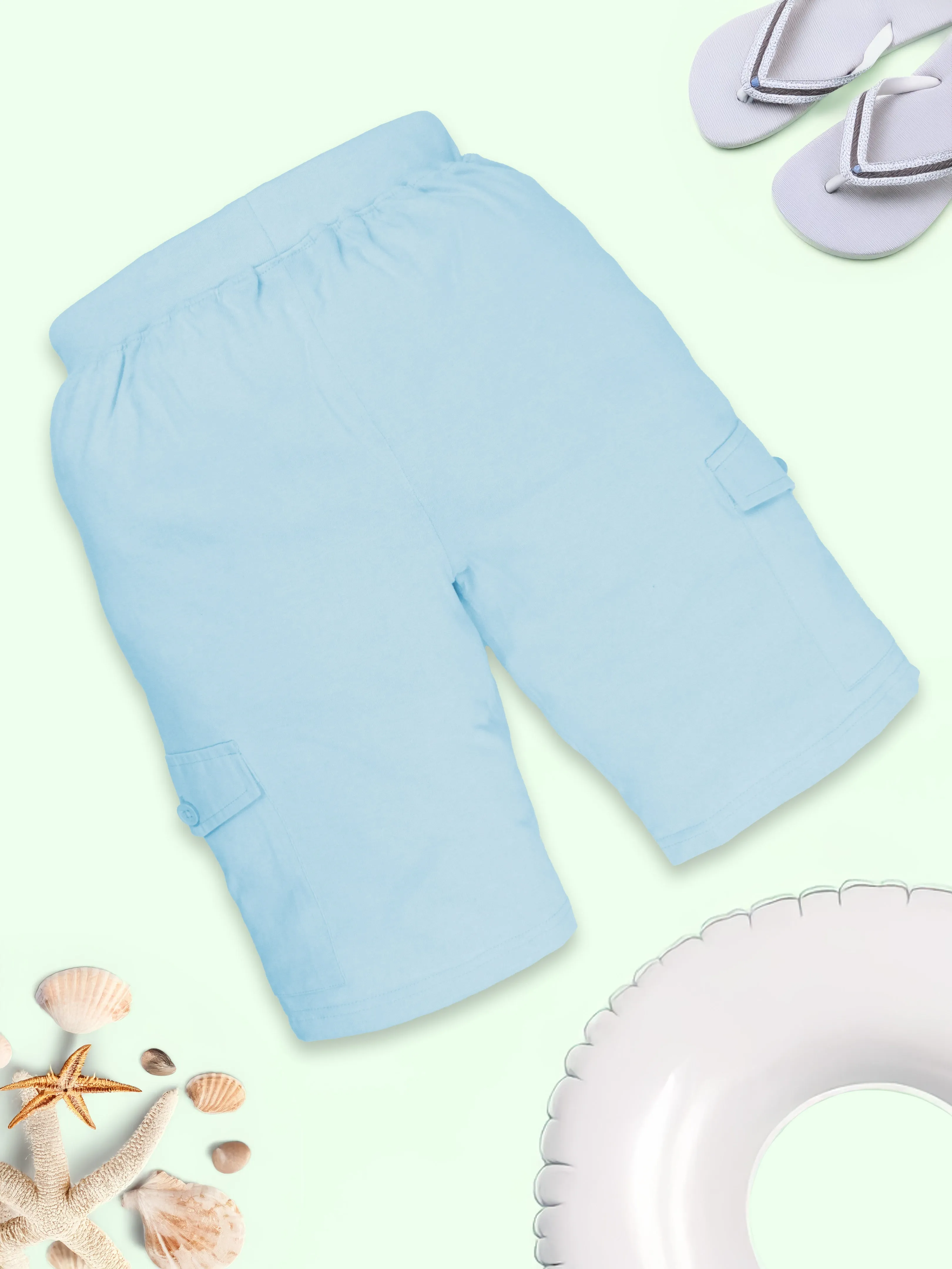 Boys Solid Knee Length Cargo Shorts Pack Of 2