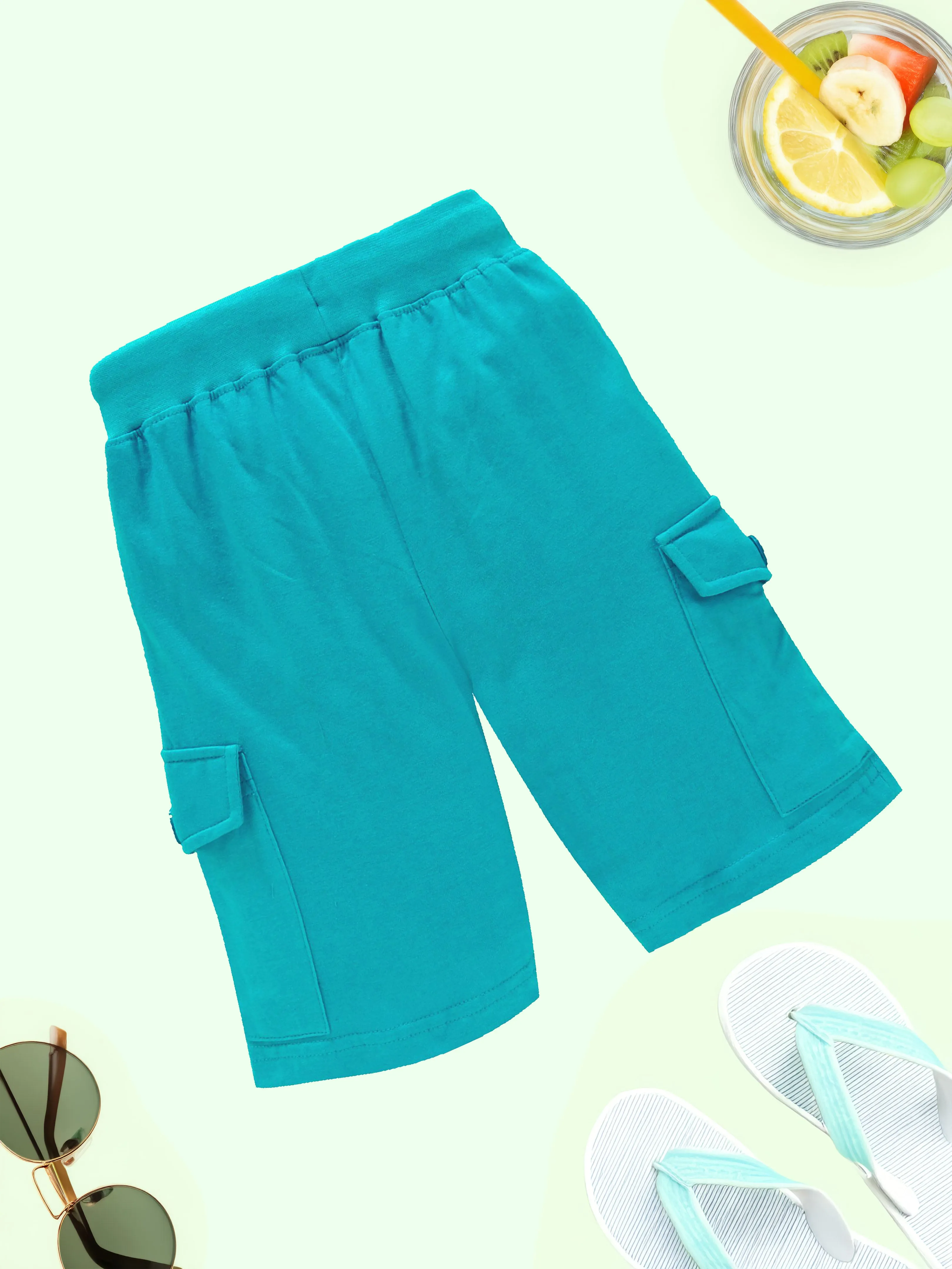 Boys Solid Knee Length Cargo Shorts Pack Of 2