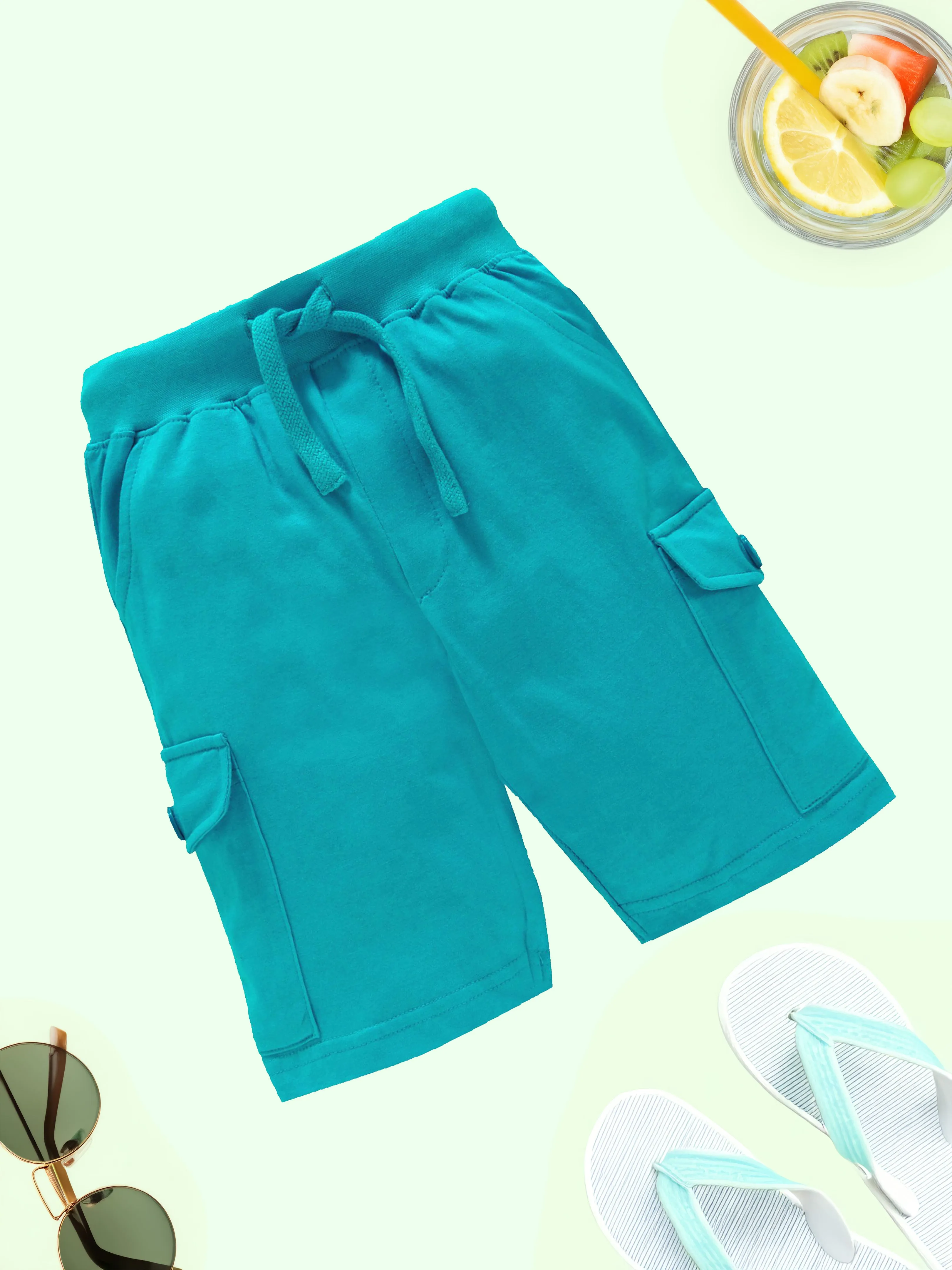 Boys Solid Knee Length Cargo Shorts Pack Of 2