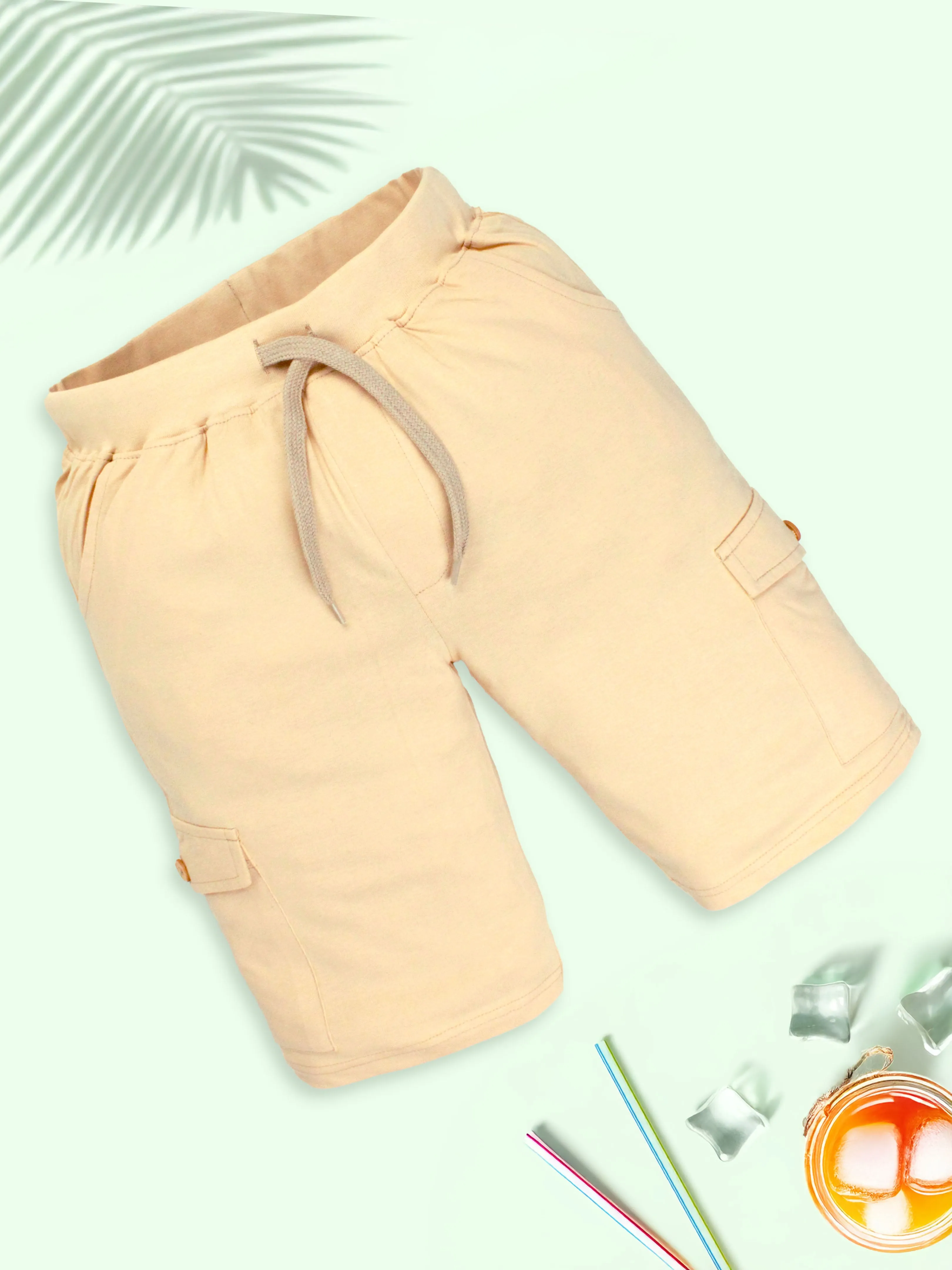 Boys Solid Knee Length Cargo Shorts Pack Of 2