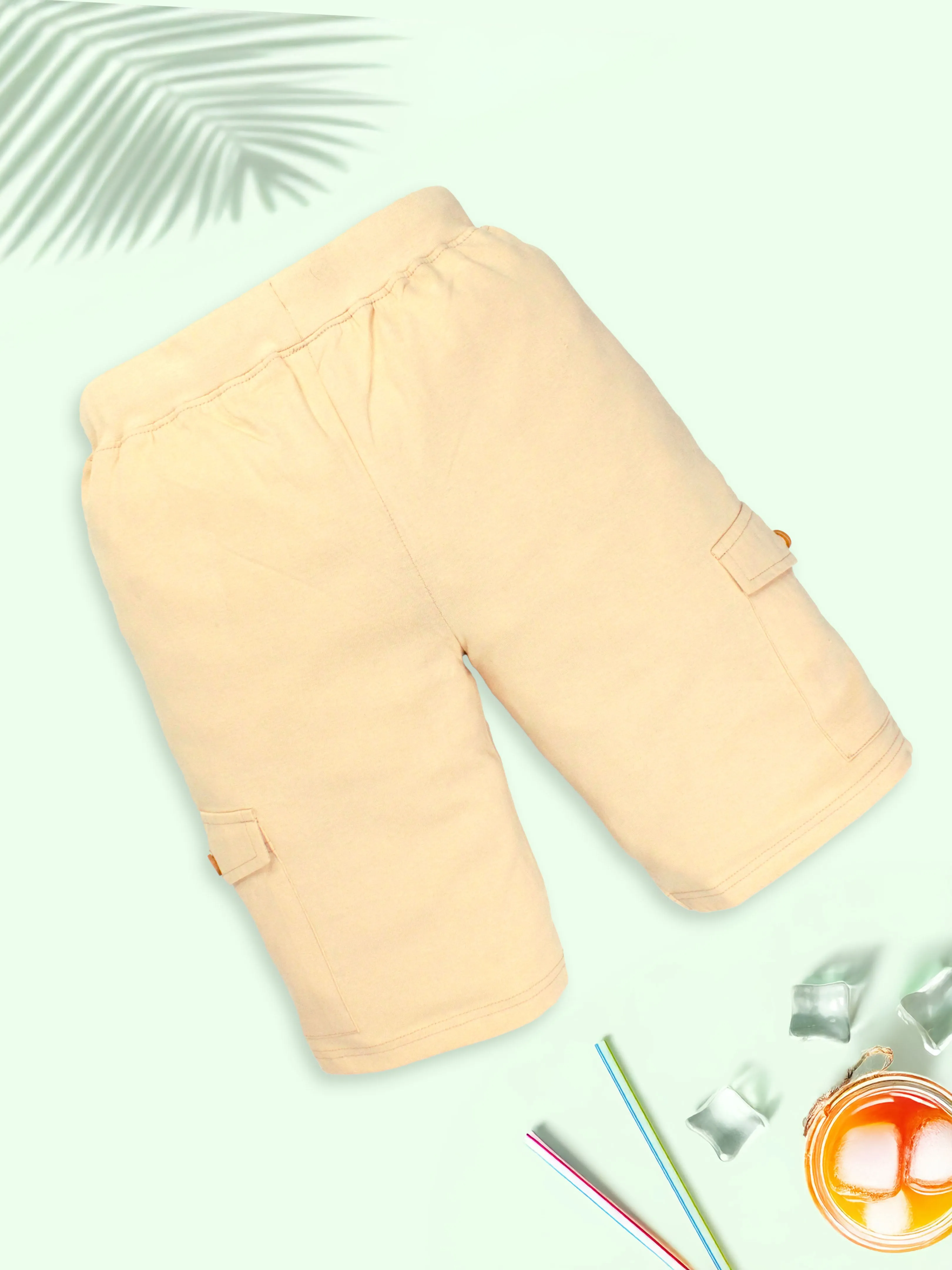 Boys Solid Knee Length Cargo Shorts Pack Of 2