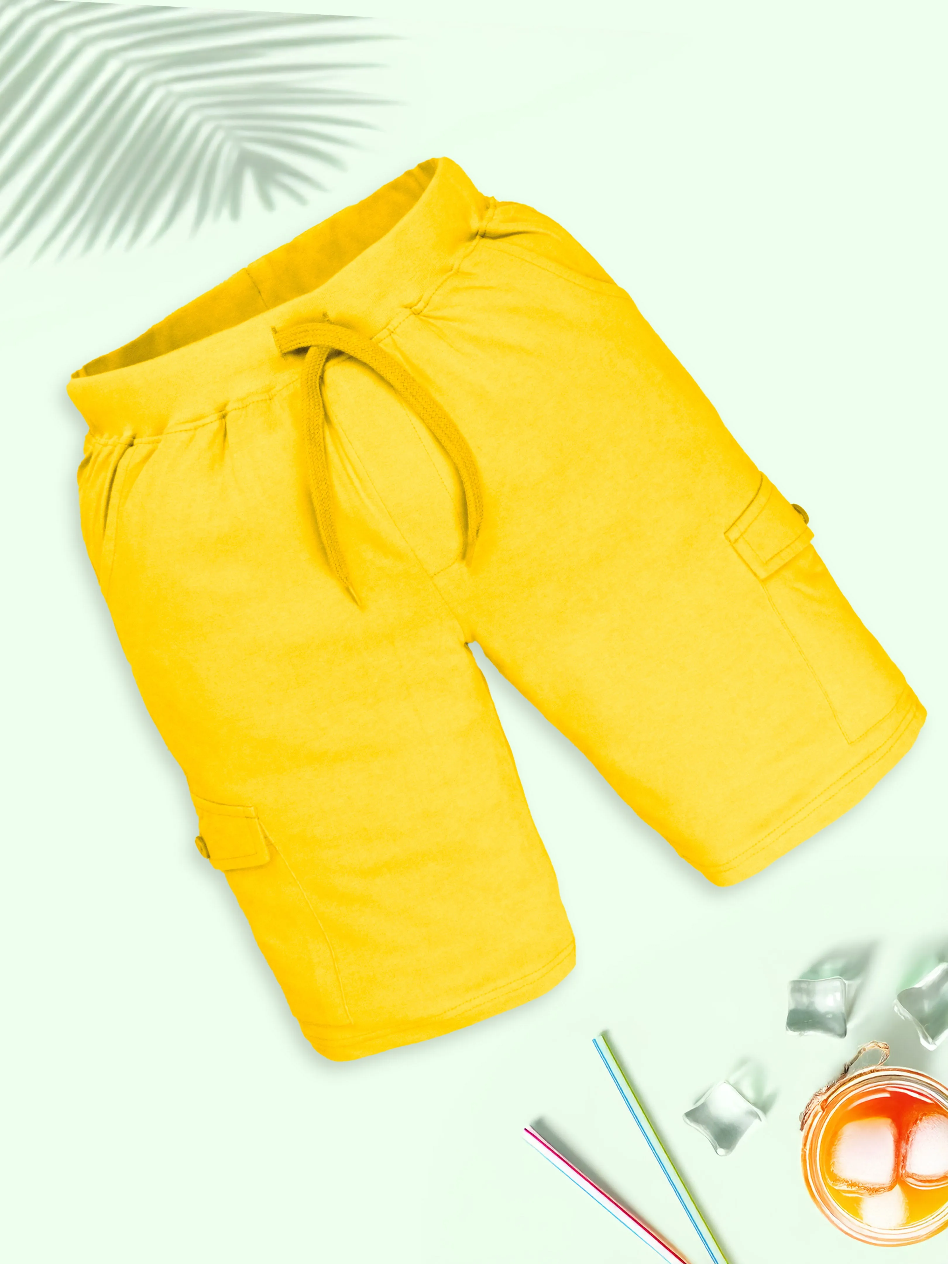 Boys Solid Knee Length Cargo Shorts Pack Of 2