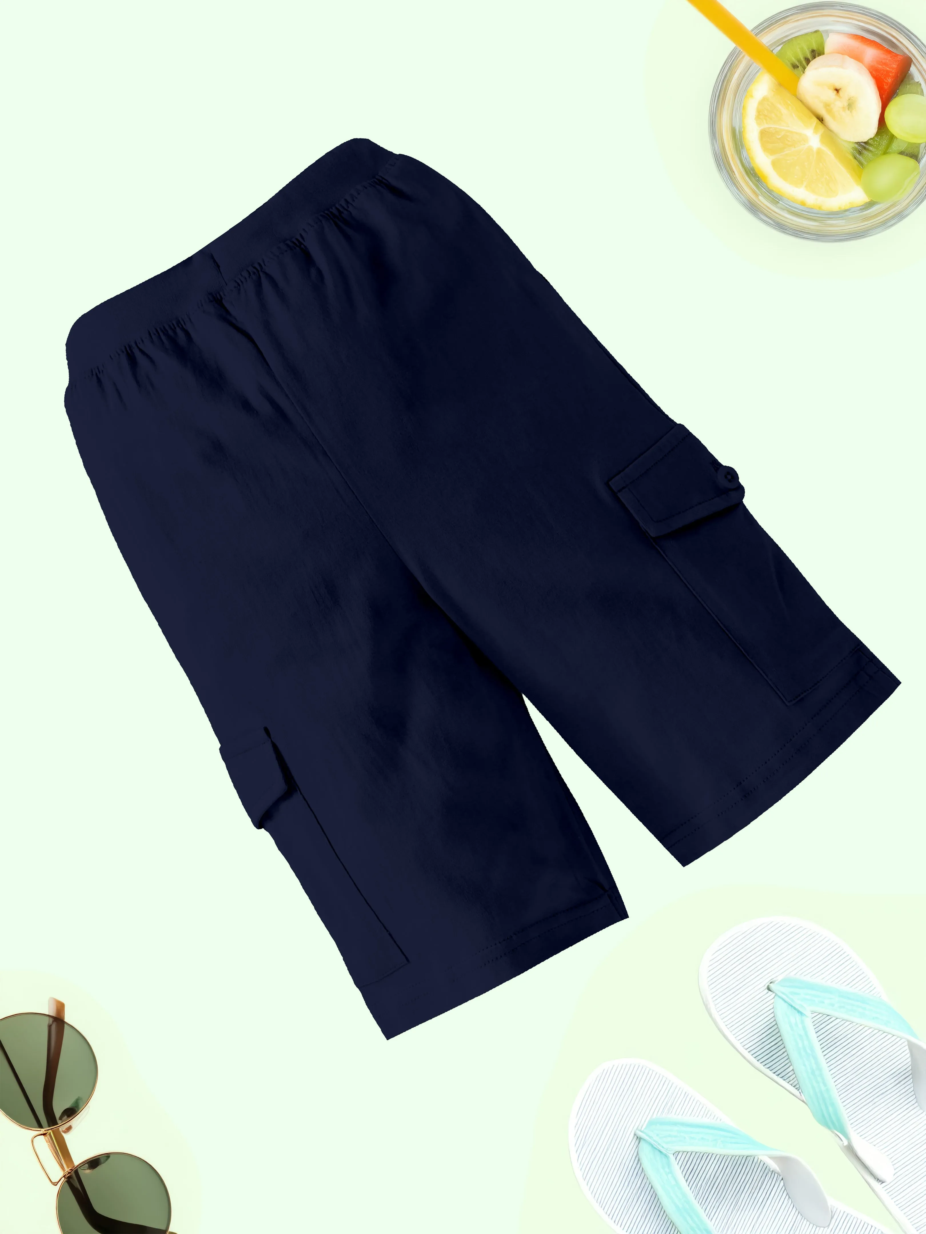 Boys Solid Knee Length Cargo Shorts Pack Of 2