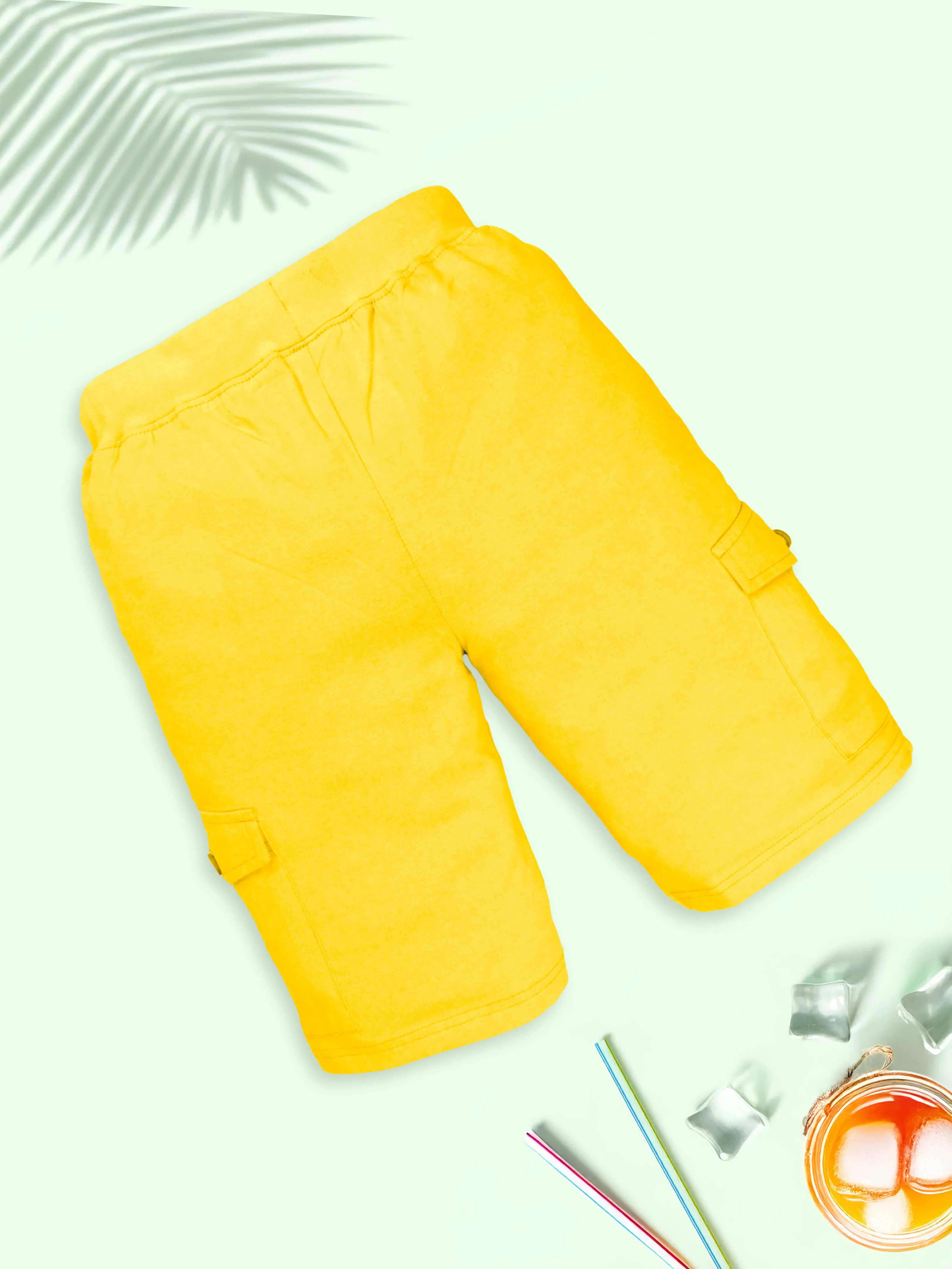 Boys Solid Knee Length Cargo Shorts Pack Of 2