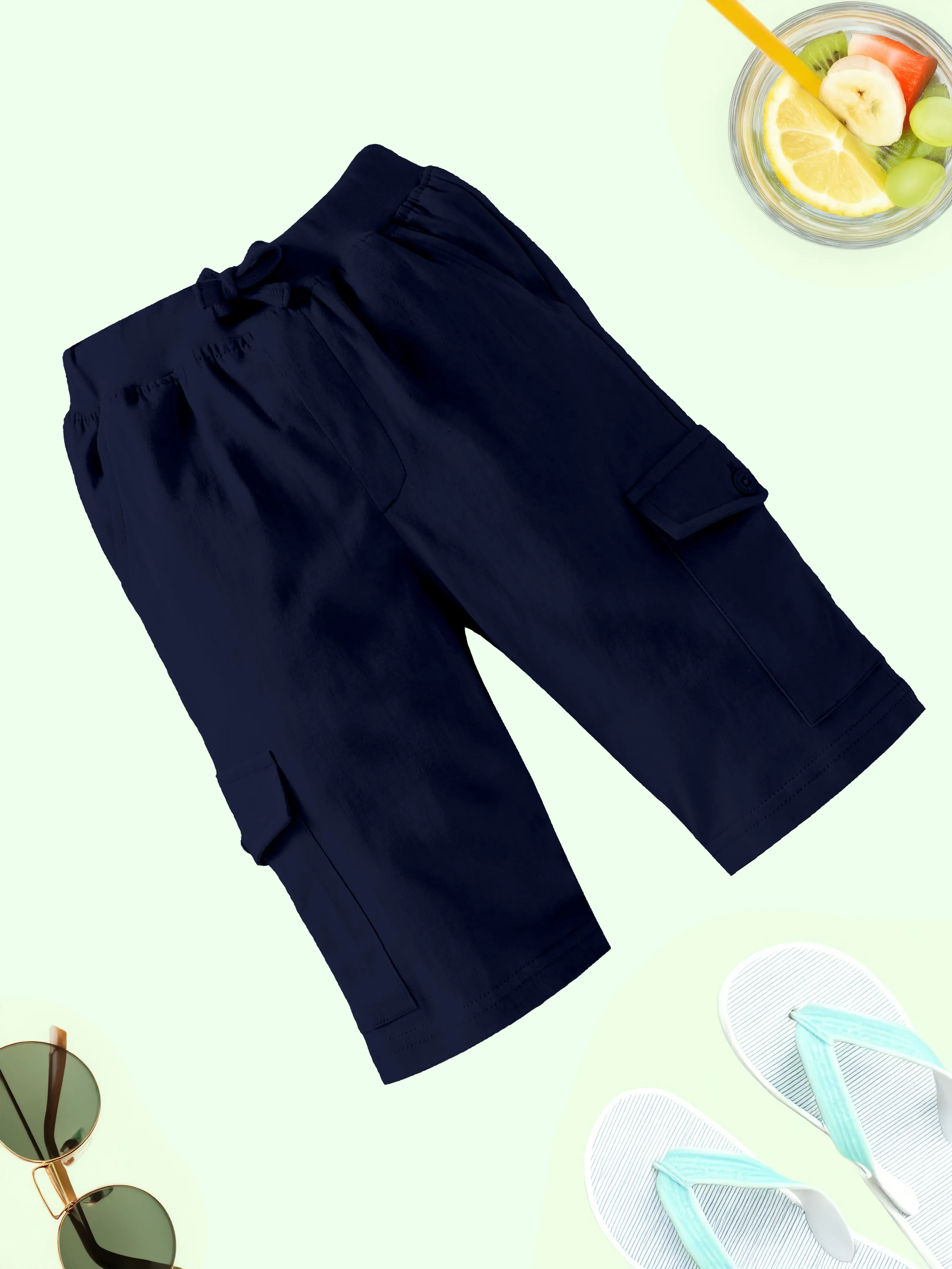 Boys Solid Knee Length Cargo Shorts Pack Of 2