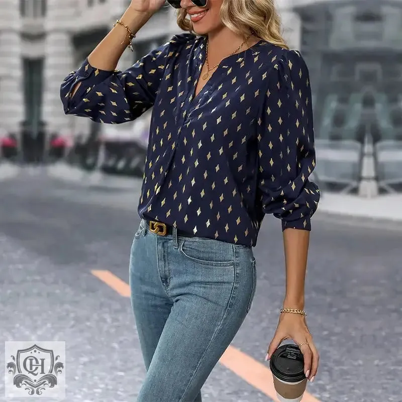 Bronze Geometric V-Neck Blouse